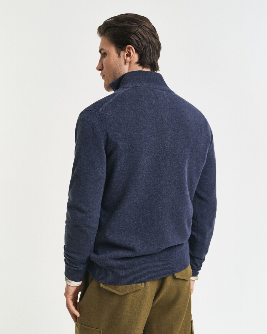 pulover superfine lambswool cu fermoar pe jumătate - bleumarin închis melange