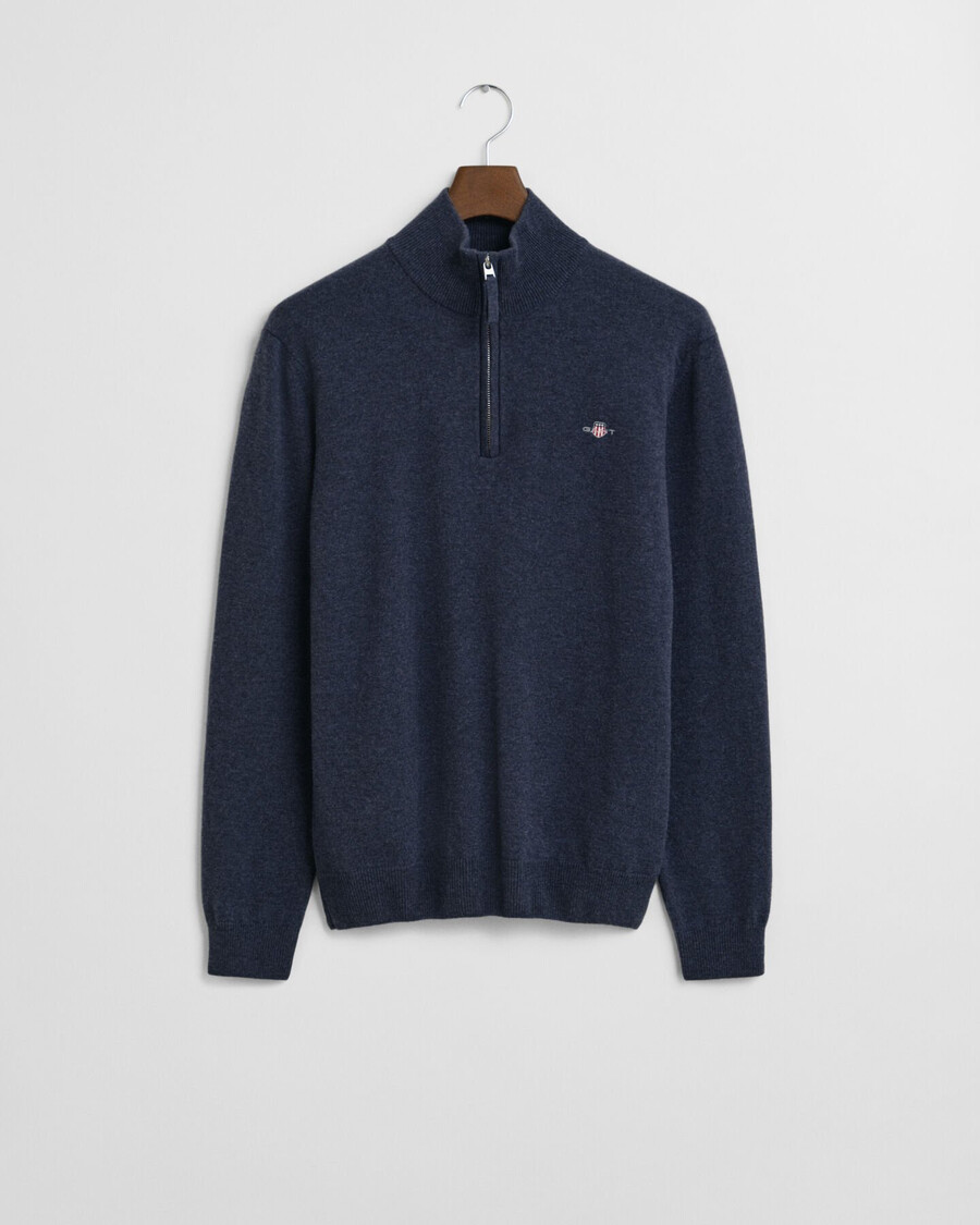pulover superfine lambswool cu fermoar pe jumătate - bleumarin închis melange