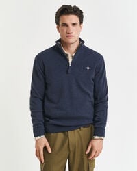 pulover superfine lambswool cu fermoar pe jumătate - bleumarin închis melange