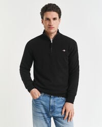 pulover cu fermoar pe jumătate din lână de miel superfină - negru