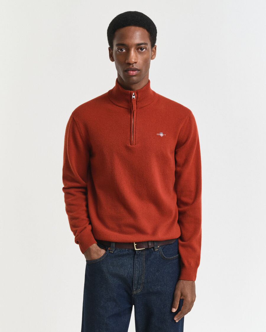 pulover superfine lambswool cu fermoar pe jumătate - modern rust