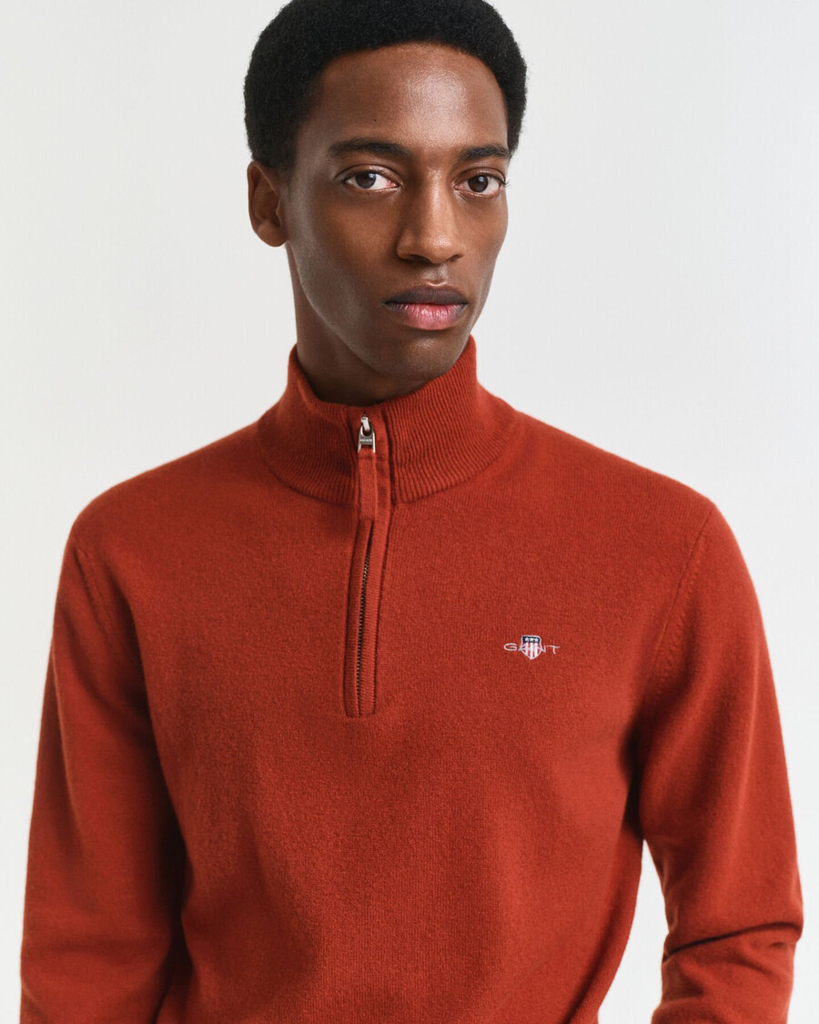 pulover superfine lambswool cu fermoar pe jumătate - modern rust