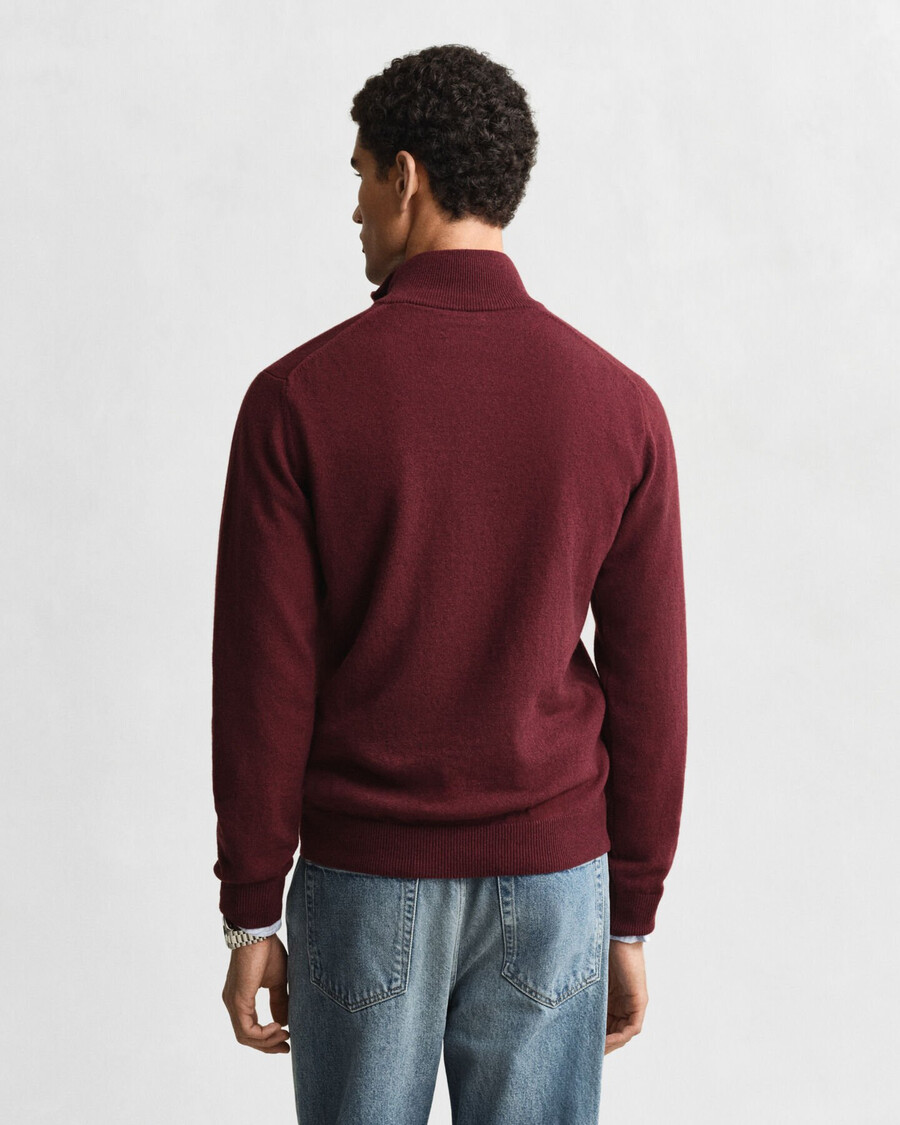 pulover superfine lambswool cu fermoar pe jumătate - bordeaux melange