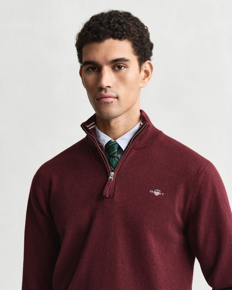 pulover superfine lambswool cu fermoar pe jumătate - bordeaux melange