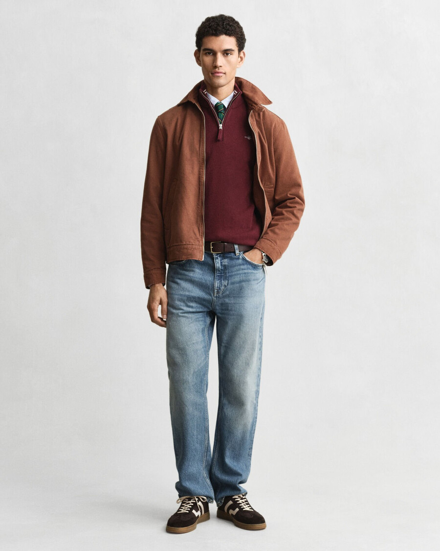 pulover superfine lambswool cu fermoar pe jumătate - bordeaux melange