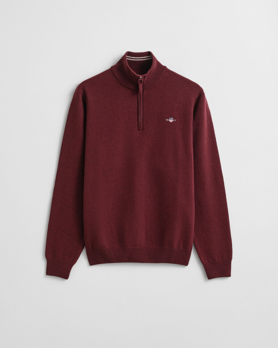 pulover superfine lambswool cu fermoar pe jumătate - bordeaux melange
