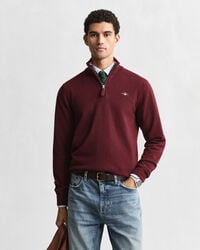 pulover superfine lambswool cu fermoar pe jumătate - bordeaux melange