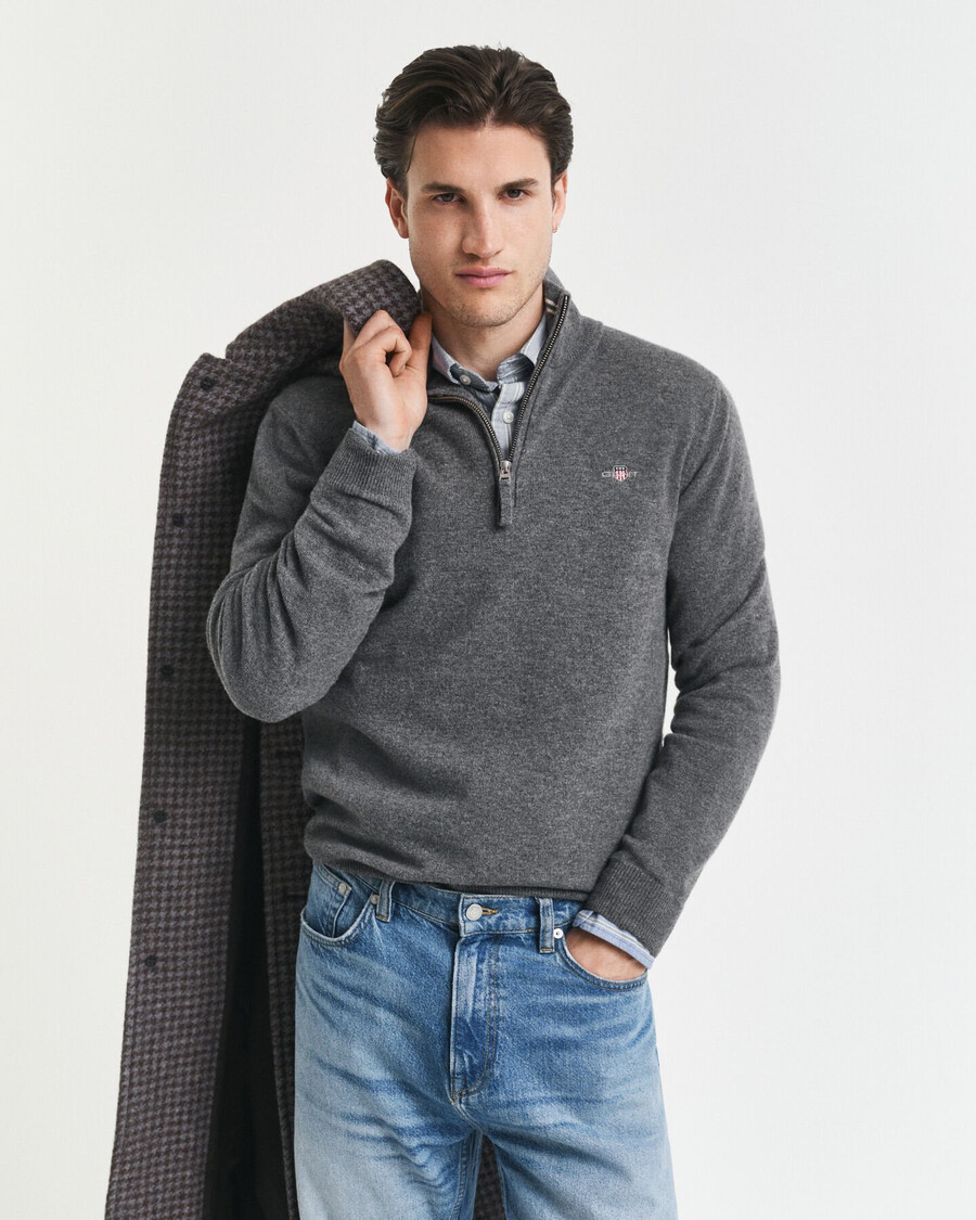 pulover superfine lambswool cu fermoar pe jumătate - gri închis