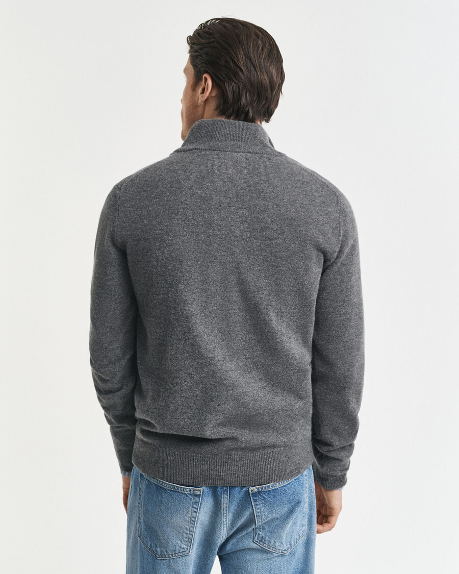 pulover superfine lambswool cu fermoar pe jumătate - gri închis