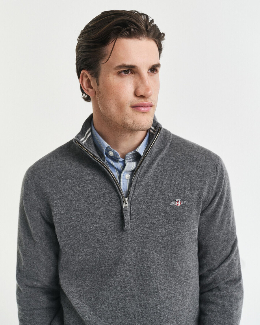 pulover superfine lambswool cu fermoar pe jumătate - gri închis
