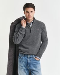 pulover superfine lambswool cu fermoar pe jumătate - gri închis