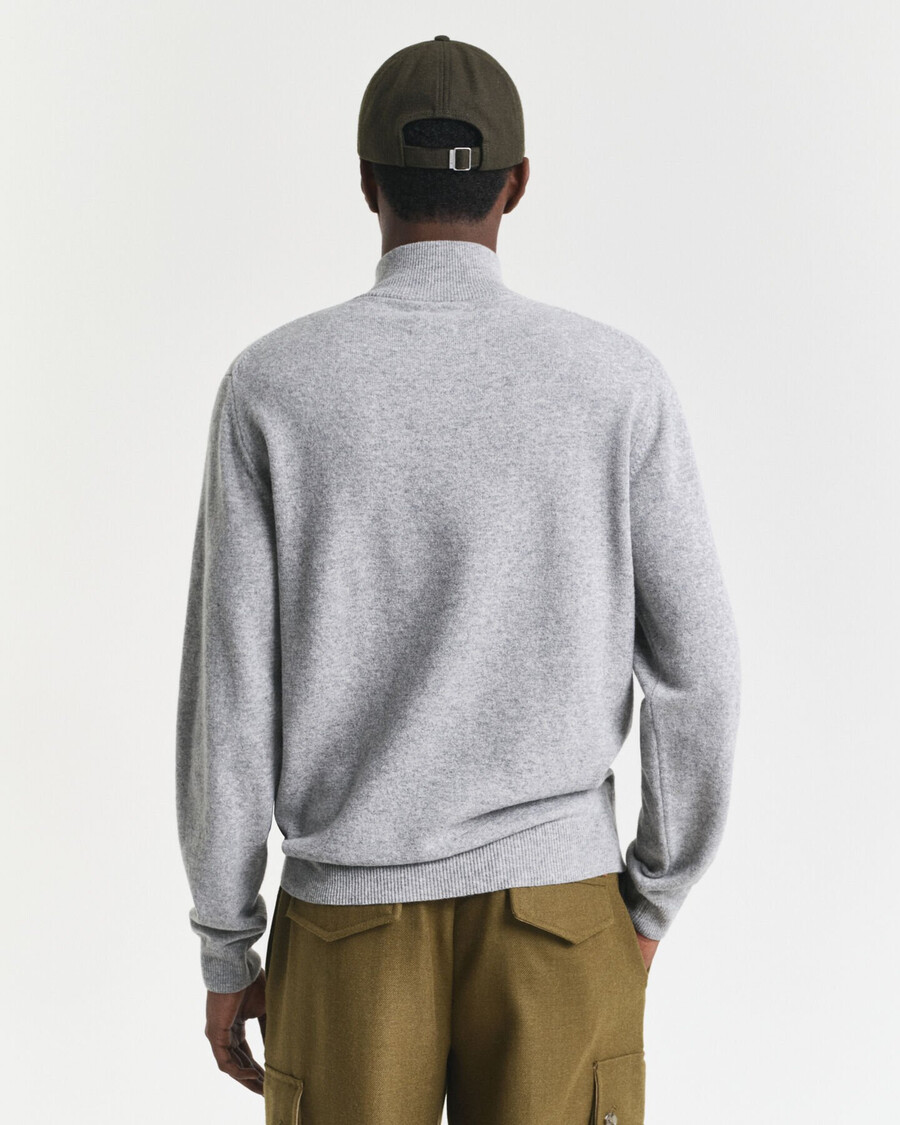 pulover superfine lambswool cu fermoar pe jumătate - gri melange
