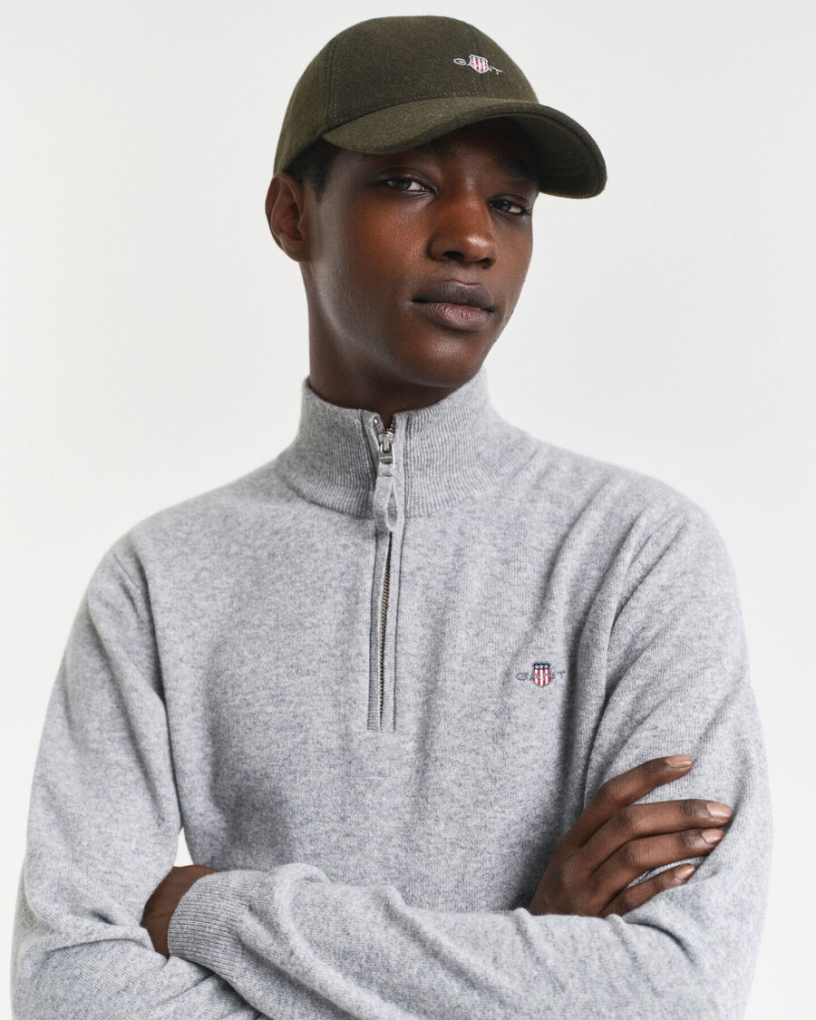 pulover superfine lambswool cu fermoar pe jumătate - gri melange