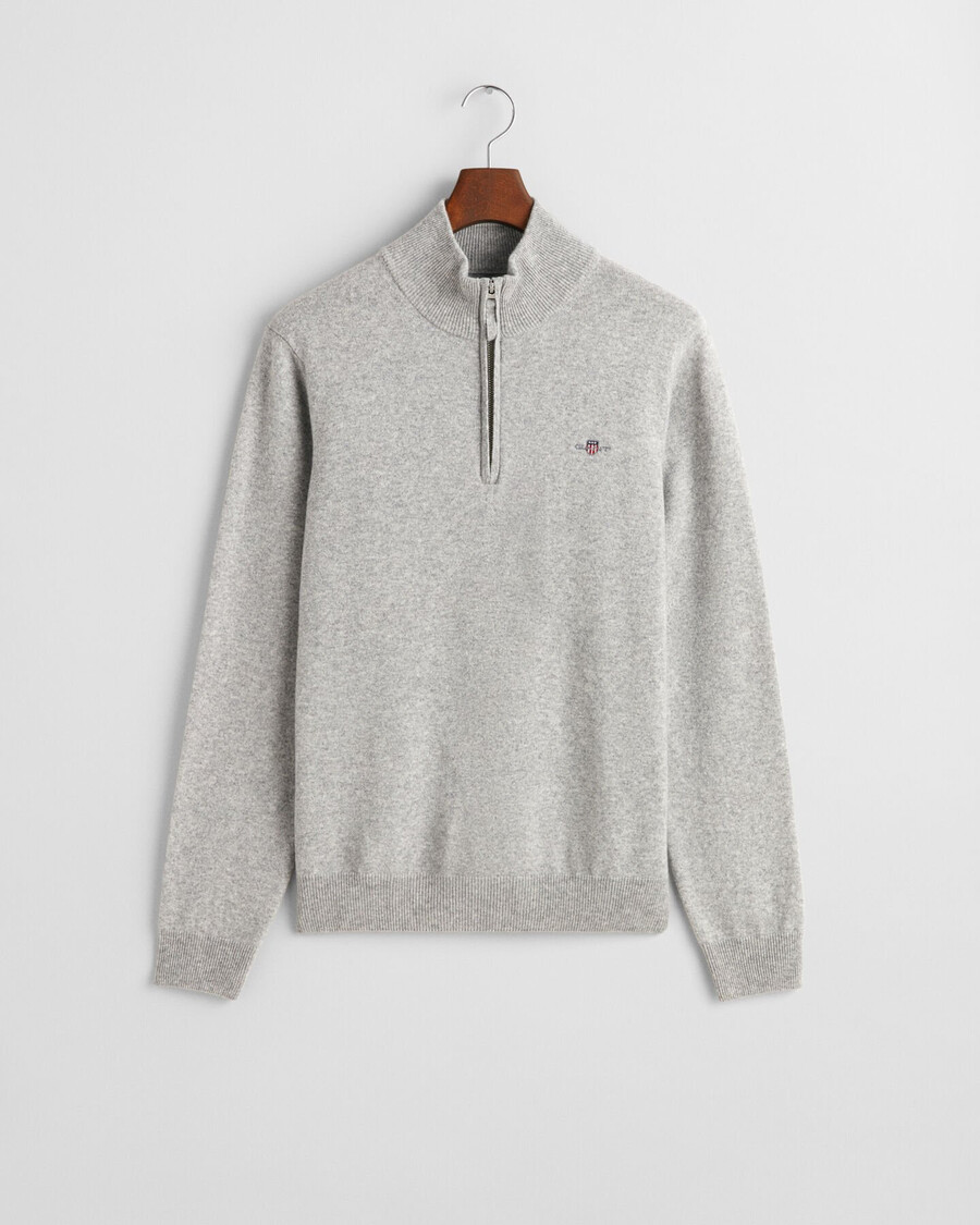 pulover superfine lambswool cu fermoar pe jumătate - gri melange