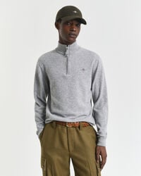 pulover superfine lambswool cu fermoar pe jumătate - gri melange