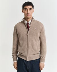 cardigan cu fermoar din lână de miel extrafină - dk sand melange