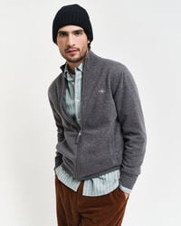 cardigan cu fermoar din lână de miel extrafină - gri închis la culoare