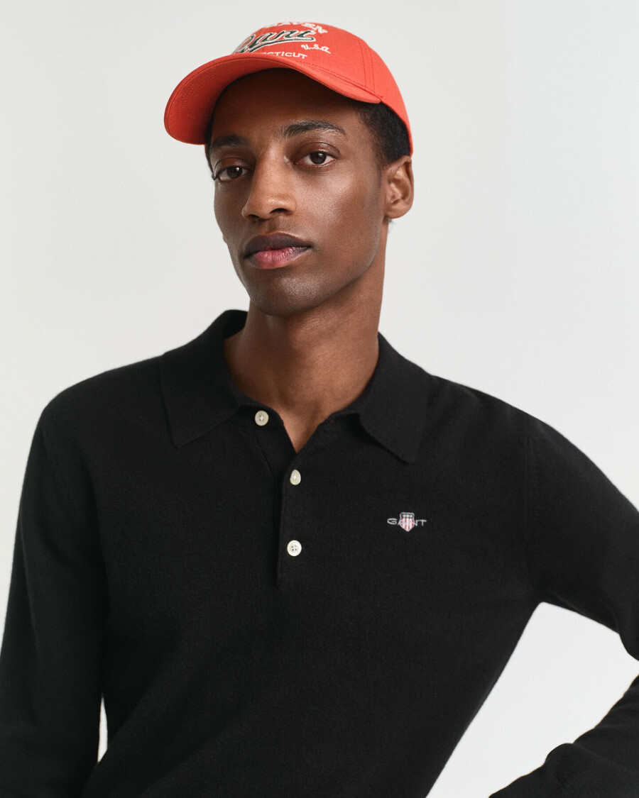 pulover polo din lână de miel superfină - negru