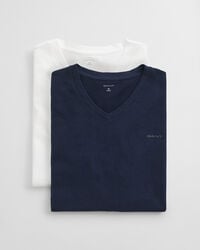 set de 2 tricouri cu guler în v - bleumarin alb