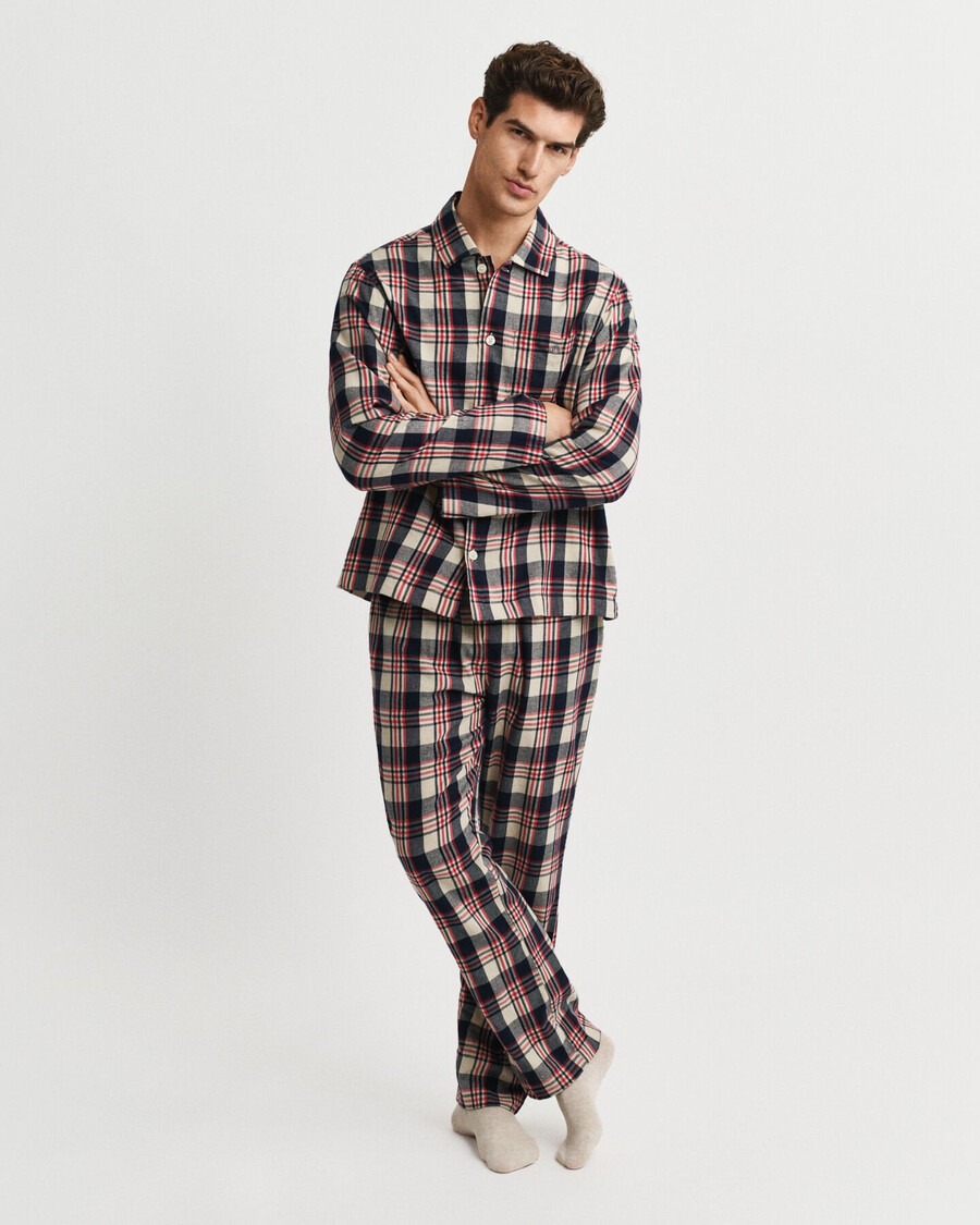 cutie cadou pentru pijamale cu flanel în carouri - roșu rubin