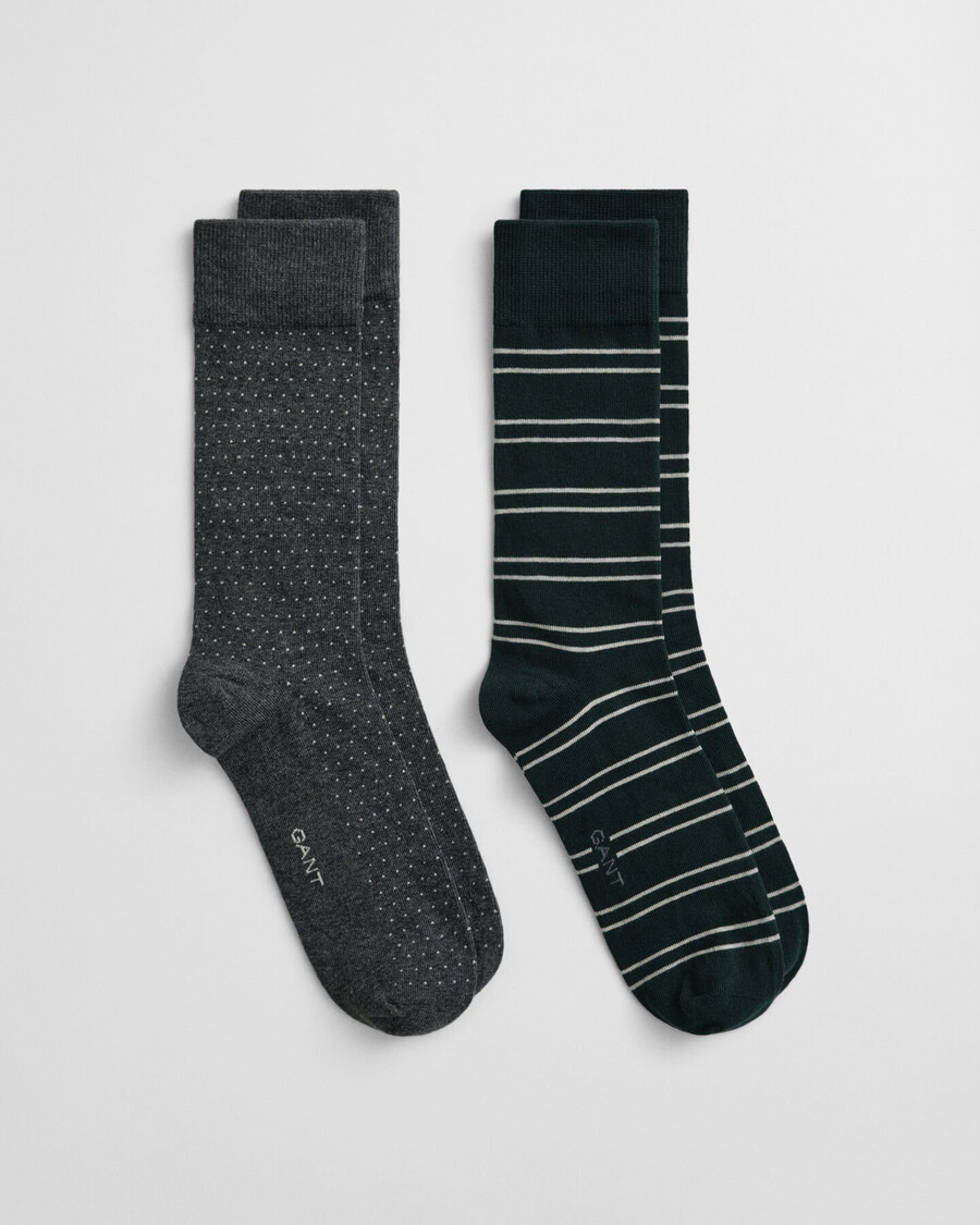 cutie cadou cu 2 șosete cu dungi și buline mini - verde tartan