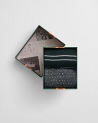 cutie cadou cu 2 șosete cu dungi și buline mini - verde tartan