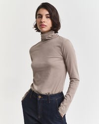 bluză ușoară din bumbac cu guler înalt - bej taupe