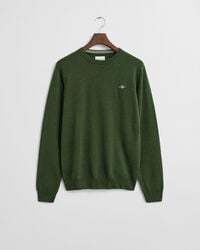 pulover cu guler rotund din lână de miel superfină - verde mușchi