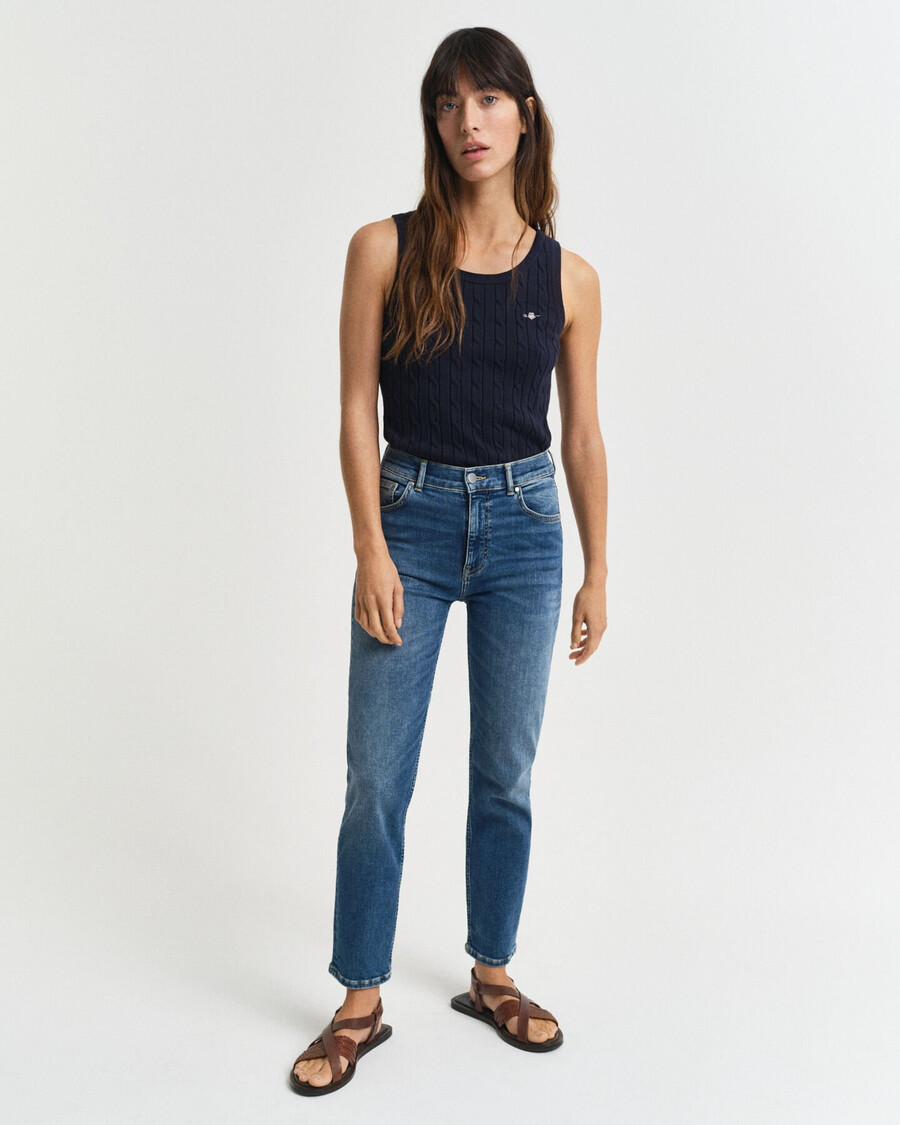 blugi slim fit cropped - albastru mediu uzați