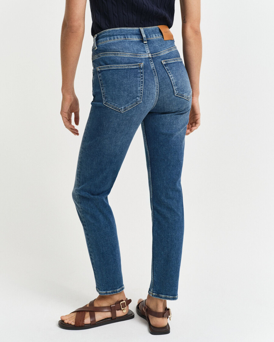 blugi slim fit cropped - albastru mediu uzați