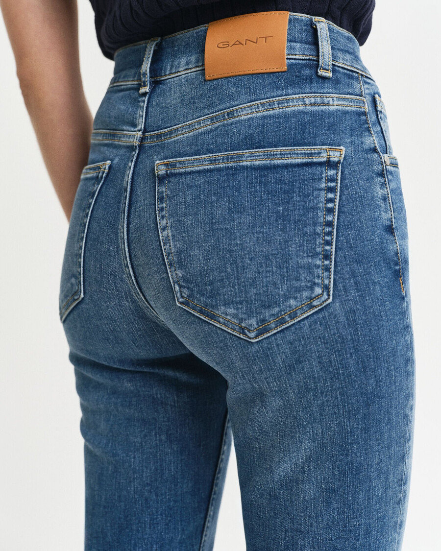 blugi slim fit cropped - albastru mediu uzați