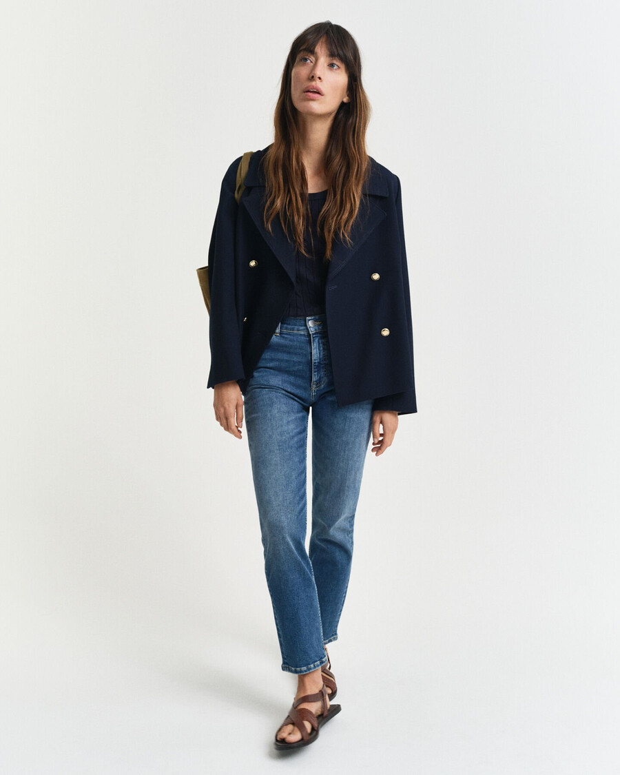 blugi slim fit cropped - albastru mediu uzați