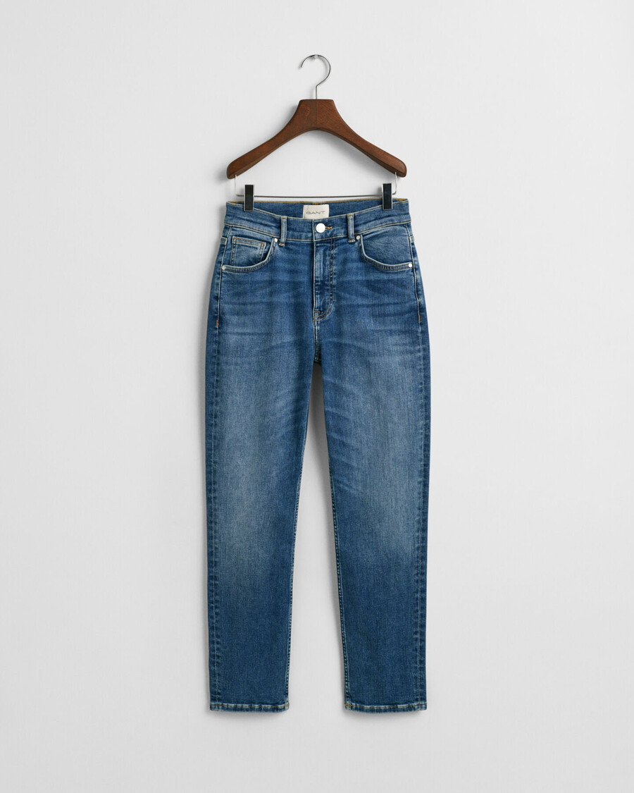 blugi slim fit cropped - albastru mediu uzați