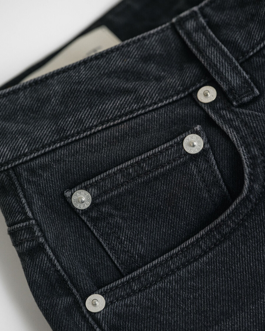 blugi elastici crop cu picior drept - negri cu imprimeu de ciocan