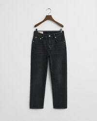 blugi elastici crop cu picior drept - negri cu imprimeu de ciocan