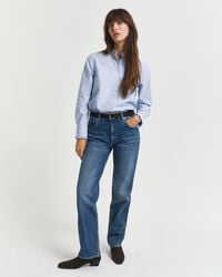 blugi elastici cu picior drept - albastru mediu decolorați