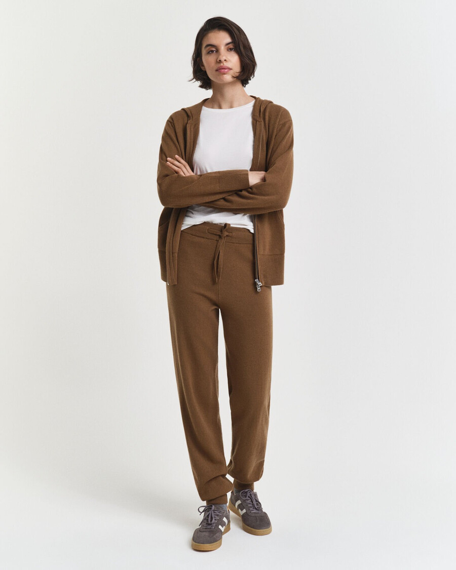 pantaloni tricotați din lână de miel superfină - kaki cald