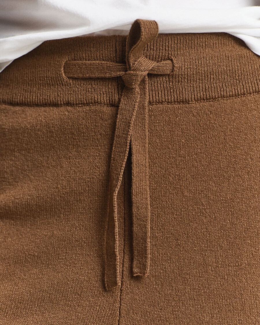 pantaloni tricotați din lână de miel superfină - kaki cald