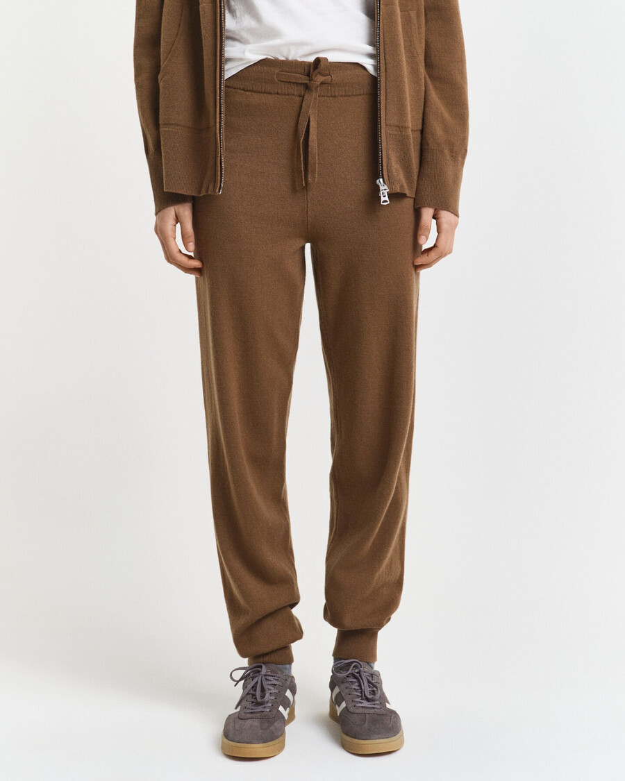 pantaloni tricotați din lână de miel superfină - kaki cald