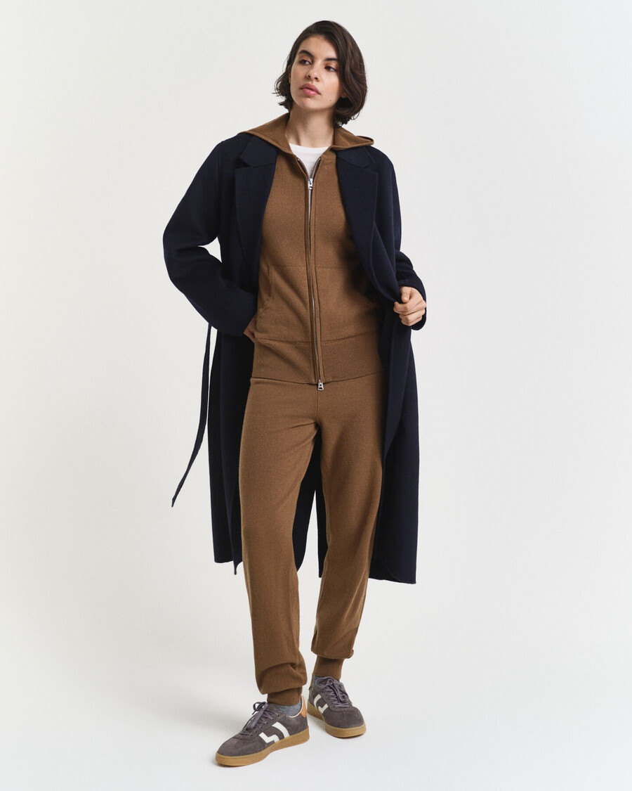 pantaloni tricotați din lână de miel superfină - kaki cald