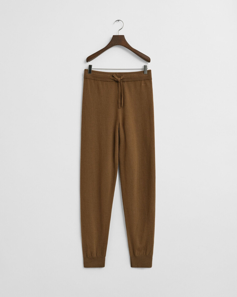 pantaloni tricotați din lână de miel superfină - kaki cald