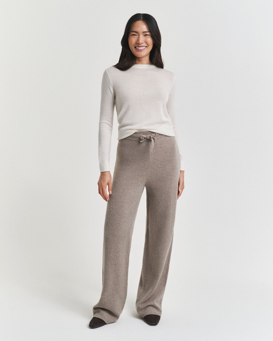 pantaloni tricotați din lână - bej taupe