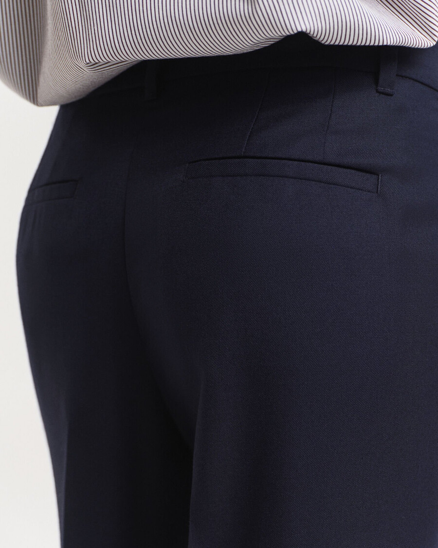 pantaloni croiți din amestec de lână - albastru de seară