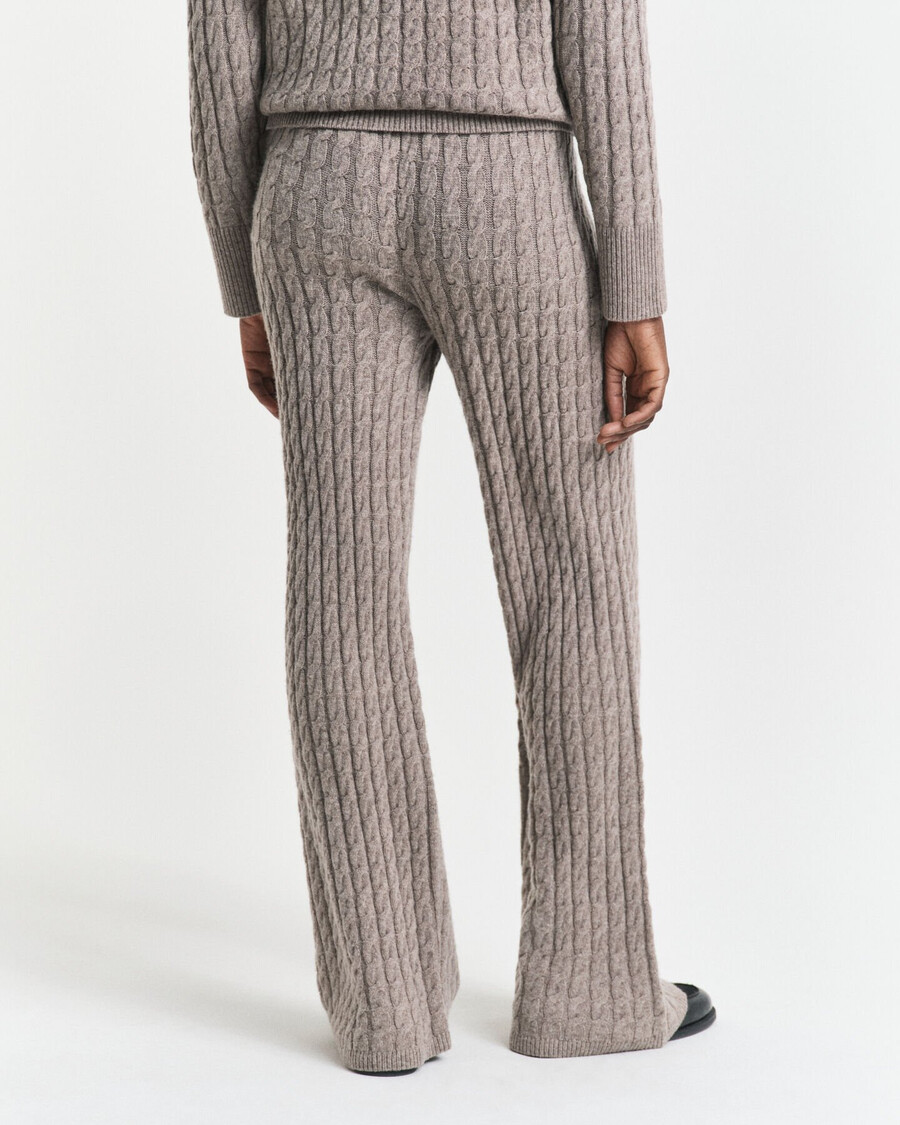 pantaloni din lână tricotați cu cabluri - bej taupe
