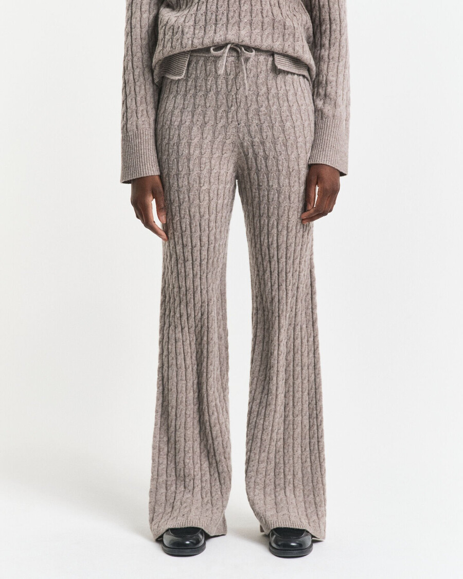 pantaloni din lână tricotați cu cabluri - bej taupe