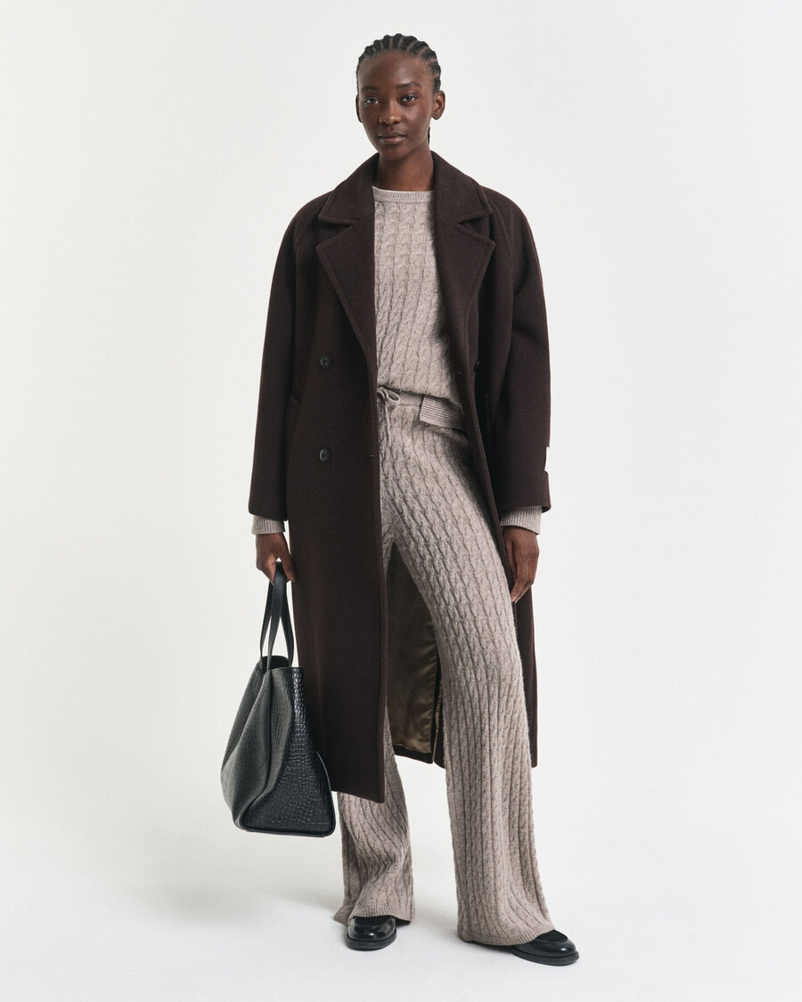 pantaloni din lână tricotați cu cabluri - bej taupe