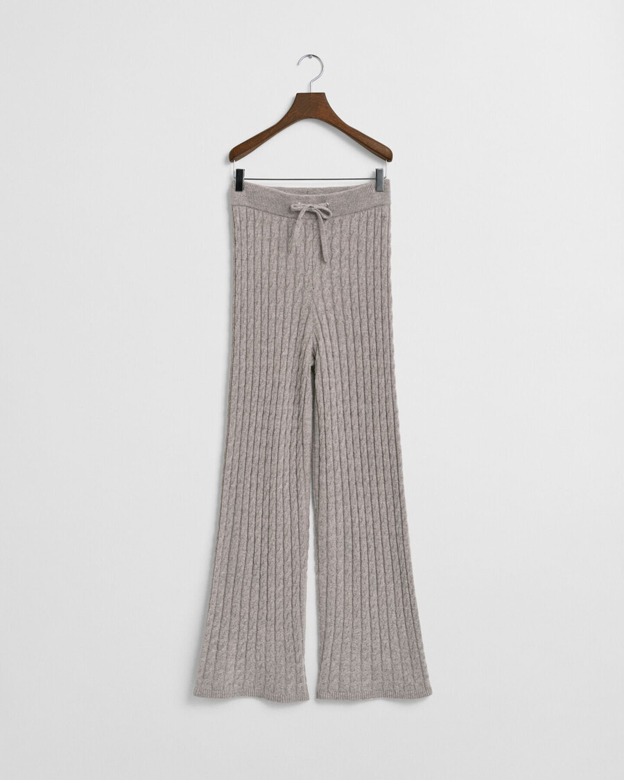 pantaloni din lână tricotați cu cabluri - bej taupe