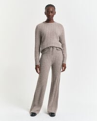 pantaloni din lână tricotați cu cabluri - bej taupe