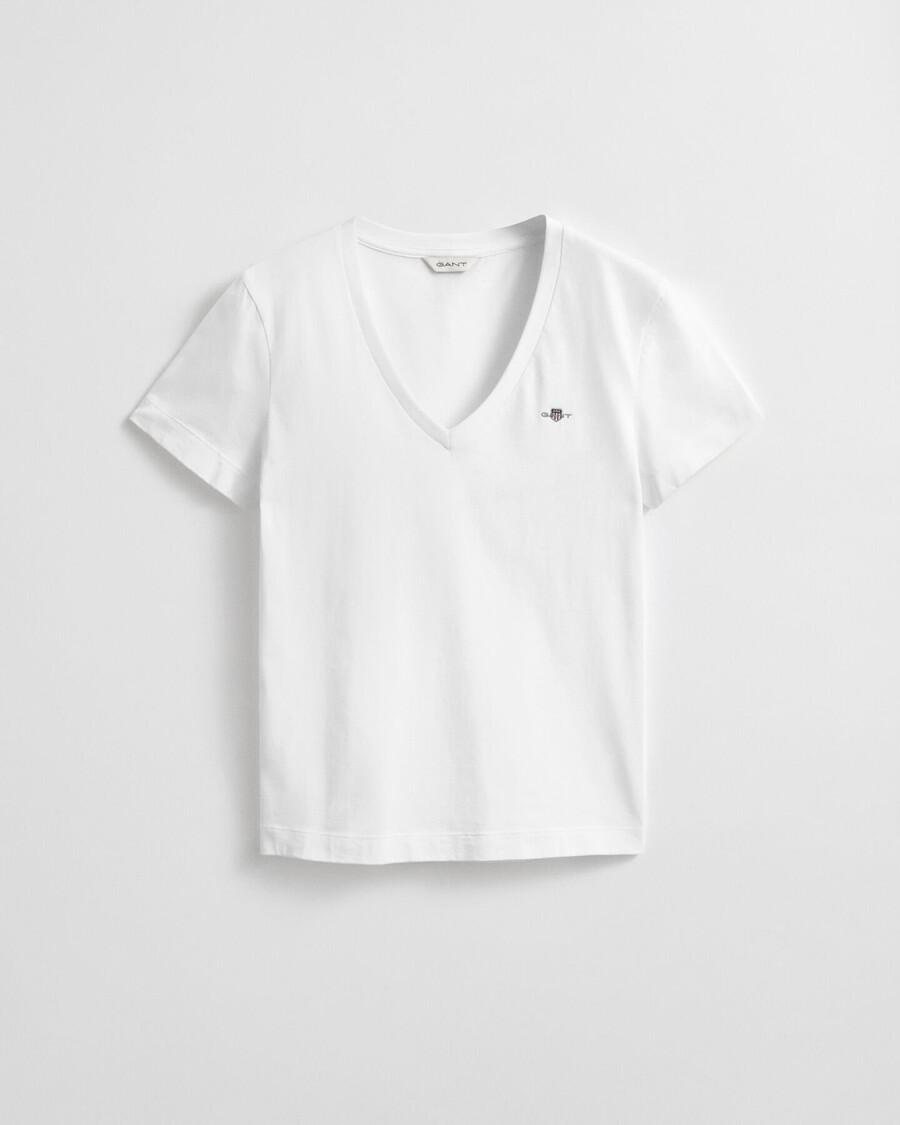 tricou cu guler în v și scut - alb