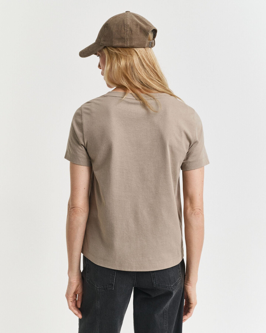 tricou scut cu guler în v - bej taupe
